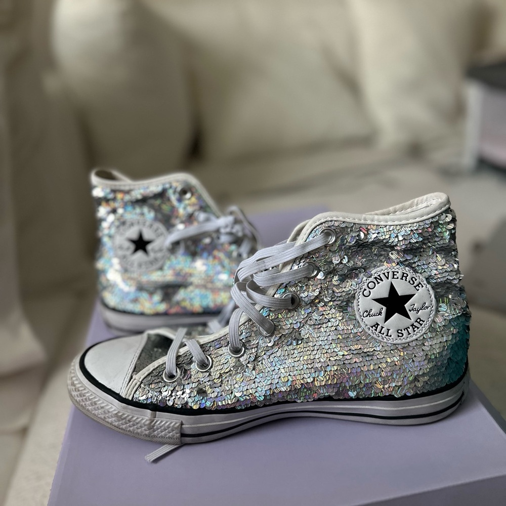 Converse Kids Glitter High-Top Sneakers - Silver